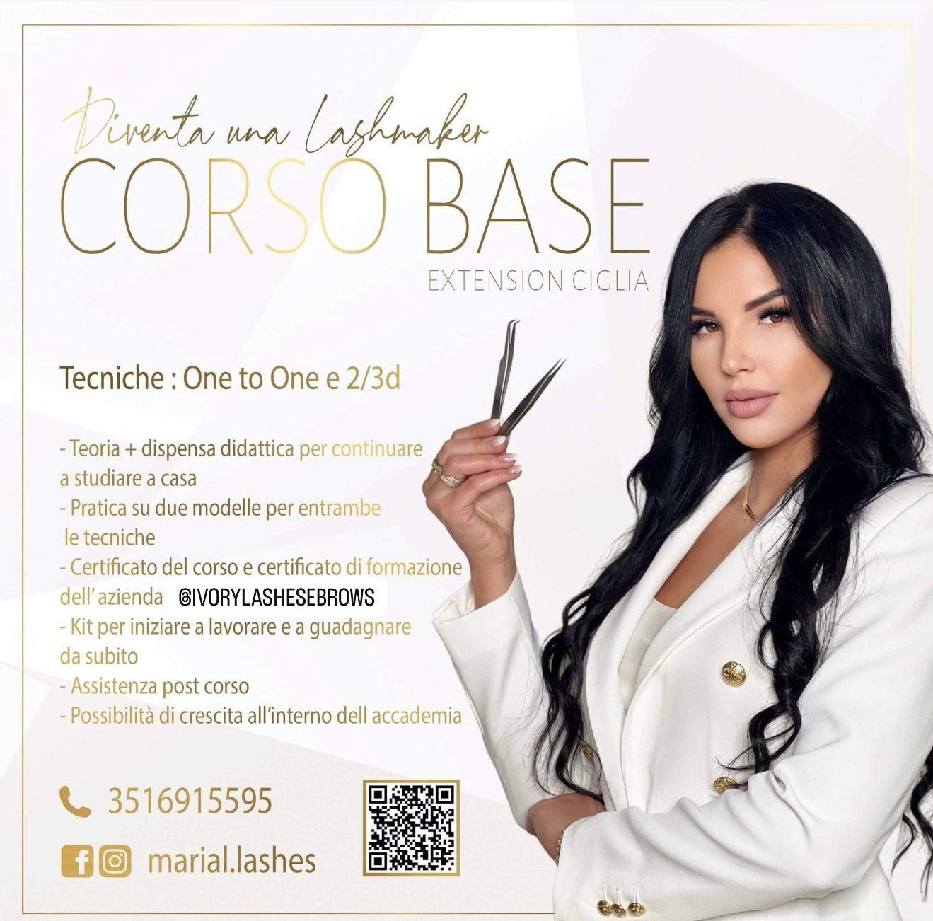Corso Base Extension Ciglia Individuale (tecniche One to One + Volume 2/3 D) – Kit e Dispensa inclusi
